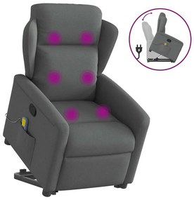 Poltrona Alzapersona Massaggi Reclinabile Grigio Scuro Tessuto /