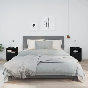Comodini Neri 2 Pz 40x34x55 Cm İn Legno Massello Di Pino /