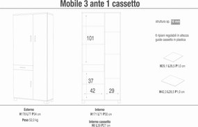 XEON - armadio con tre ante ed un cassetto