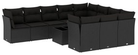 Set divani da giardino 11 pz con cuscini in polyrattan nero