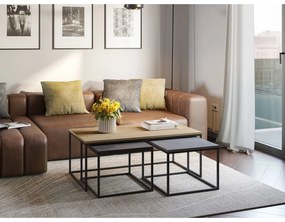 set di 3 tavolini in colore grigio-naturale 60x110 cm Camelia - Marckeric