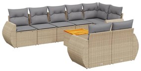 Set divano da giardino 9 pz con cuscini beige in polyrattan