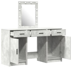 Set di mobile da trucco a 3 pezzi con led in legno ingegnerizzato grigio