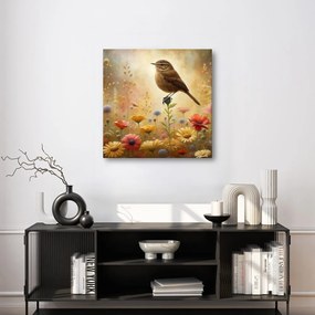 Quadro su tela – Uccellino tra i fiori del prato
