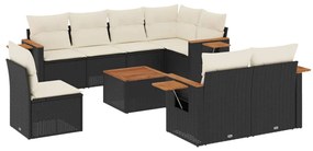 Set Divani da Giardino 9 pz con Cuscini Nero in Polyrattan