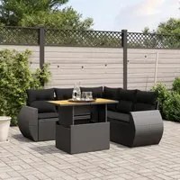 Set Divano da Giardino 6 pz con Cuscini Nero in Polyrattan 3272189