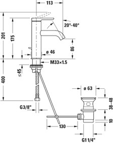 Miscelatore lavabo Monocomando con scarico cromo C1 C11020002010 Duravit