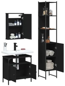 Set mobili da bagno 3 pz nero in legno multistrato