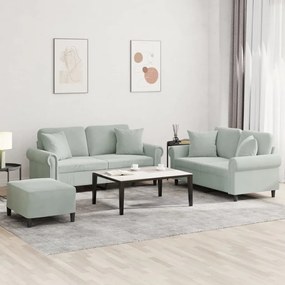 Set Di Divani 3 Pz Con Cuscini Grigio Chiaro İn Velluto /
