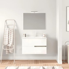 Mobile sottolavabo e lavabo con illuminazione Eva per vasca centrale rovere grigio/frontale bianco in mdf L 80 x H 51 x P 46 cm 2 cassetti