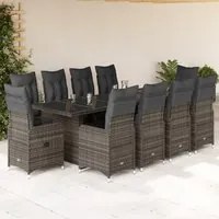 Set Bistr da Giardino 11 pz con Cuscini in Polyrattan Grigio 3277296