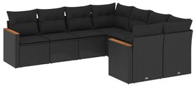 Set Divani da Giardino con Cuscini 8 pz Nero in Polyrattan