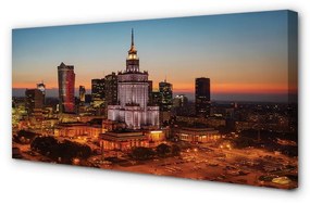 Quadro su tela Panorama notturno per i grattacieli di Varsavia 100x50 cm