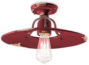 Plafoniera Vintage Country Ferro E Ceramica Bordeaux 1 Luce E27