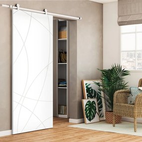 Porta scorrevole reversibile Sign in mdf bianco, L 93 x H 212 cm, con binario Loft bianco