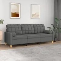 Divano a 3 Posti con Cuscini Grigio Scuro 180 cm in Tessutocod mxl 125264