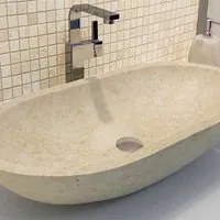 Lavabo da Appoggio in Marmo Ovale Beige