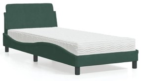 Letto con materasso verde scuro 90x190 cm in velluto