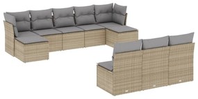 Set Divano da Giardino 10 pz con Cuscini Beige in Polyrattan