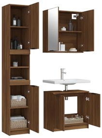 Set mobili da bagno 3 pz rovere marrone in legno multistrato