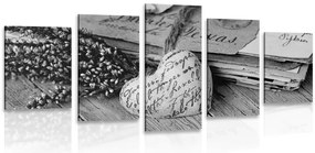 Quadri 5 pezzi – Foglie nostalgiche in bianco e nero