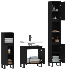 Set di mobili da bagno 3 pz nero in legno multistrato