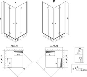 Mexen Mist-F Duo cabina doccia pieghevole 80 x 80 cm, trasparente, rame spazzolato - 8A6-080L-080P-65-00