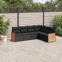 Set Divano da Giardino 6 pz con Cuscini Nero in Polyrattan 3260081