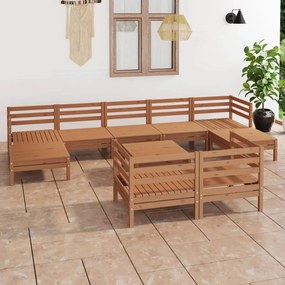 Set Salotto da Giardino 10 pz Miele in Legno Massello di Pino