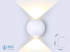 Applique Lampada LED da Muro Palla Sferica 6W 3000K Carcassa Bianca Doppio Fascio Luminoso IP65 SKU-8301