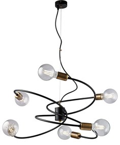 Sospensione Industrial 6 Luci Vortex Ferro Nero E Ottone Brunito