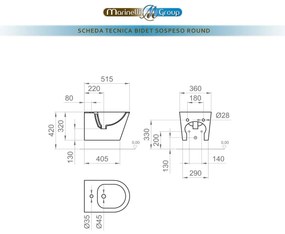 Bidet sospeso filomuro in ceramica Round