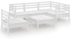 Set Divani da Giardino 6 pz in Legno Massello di Pino Bianco