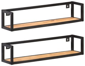 Mensole A Muro 2 Pz 80 Cm İn Legno Massello Di Acacia /