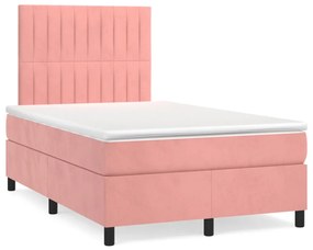 Letto a Molle con Materasso e LED Rosa 120x190 cm in Velluto