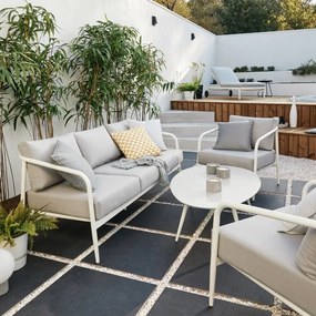 Salotto da giardino Orna NATERIAL in alluminio bianco con cuscini in poliestere grigio per 5 persone
