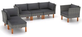 Set divani da giardino 6pz polyrattan legno di eucalipto grigio