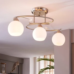 Lindby Plafoniera Svean, 3 luci, bianco, vetro, lunghezza 60 cm