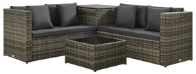 Set divani da giardino 4 pz con cuscini in polyrattan grigio