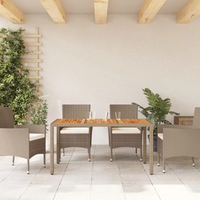 Tavolo da giardino beige 150x90x75 cm in polyrattan e acacia