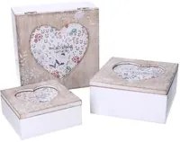 Set 3 Scatole in legno cuore beige quadro