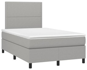 Letto a molle materasso e led grigio chiaro 120x190 cm tessuto