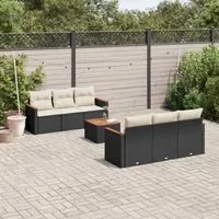 Set Divani da Giardino con Cuscini 7pz Nero Polyrattan 3258192