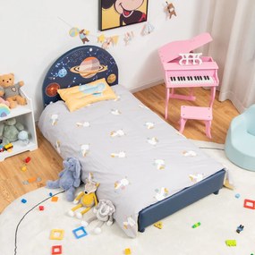 Costway Piattaforma letto con tema galassia per bambini 2-6 anni, Letto morbido con gambe regolabili 153x77x70cm Blu