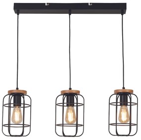 Lampadario Industrial-Nordico Visione Acciaio Nero Marrone 3 Luci E27