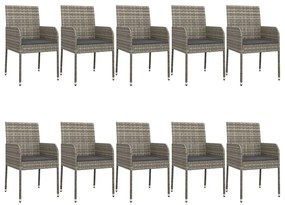 Set mobili giardino 11 pz con cuscini polyrattan nero e grigio