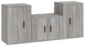 Set mobili porta tv 3 pz grigio sonoma in legno multistrato