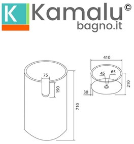 Kamalu - lavabo da terra in marmo colore nero-grigio bocciardato altezza 92cm litos-bn40