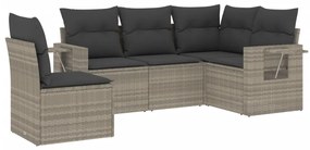 Set divano da giardino 5pz con cuscini grigio chiaro polyrattan