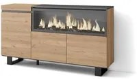 Credenza, Mobile, Cucina, 160, 3 Porte, Camino elettrico XXL, Design industriale, Rovere RF3293